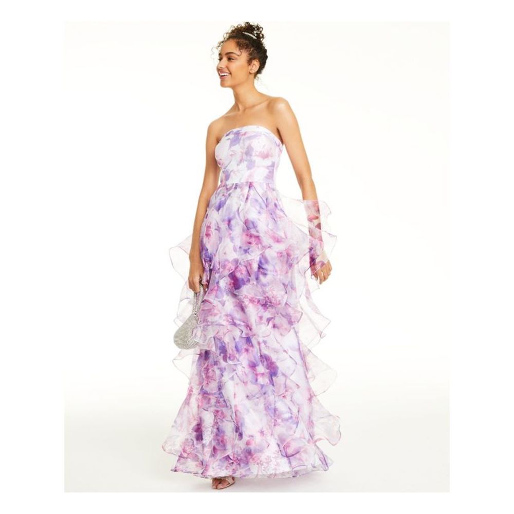 SAY YES TO THE PROM Womens Purple Floral Strapless Formal Dress Juniors 5\6